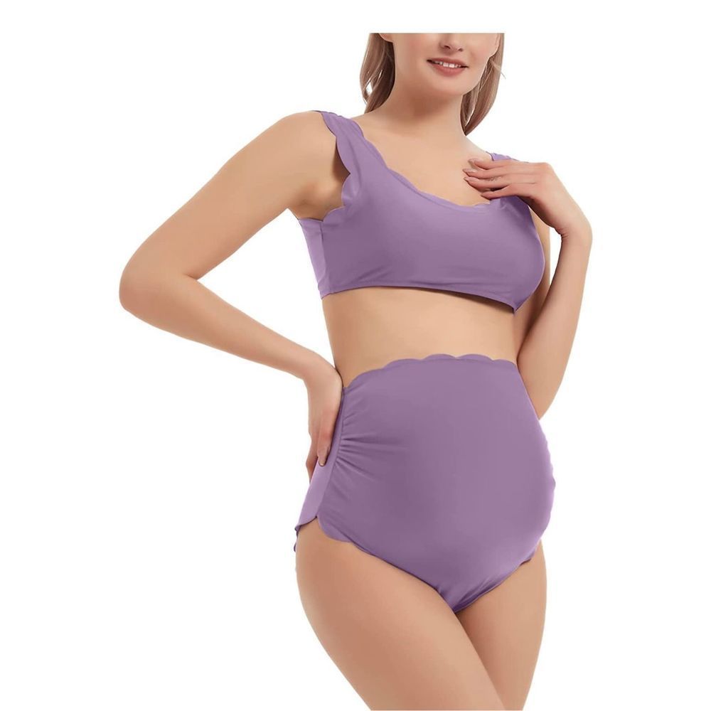 GUC Maternity Bikini Set Scalloped Bathing Suit High Waist M